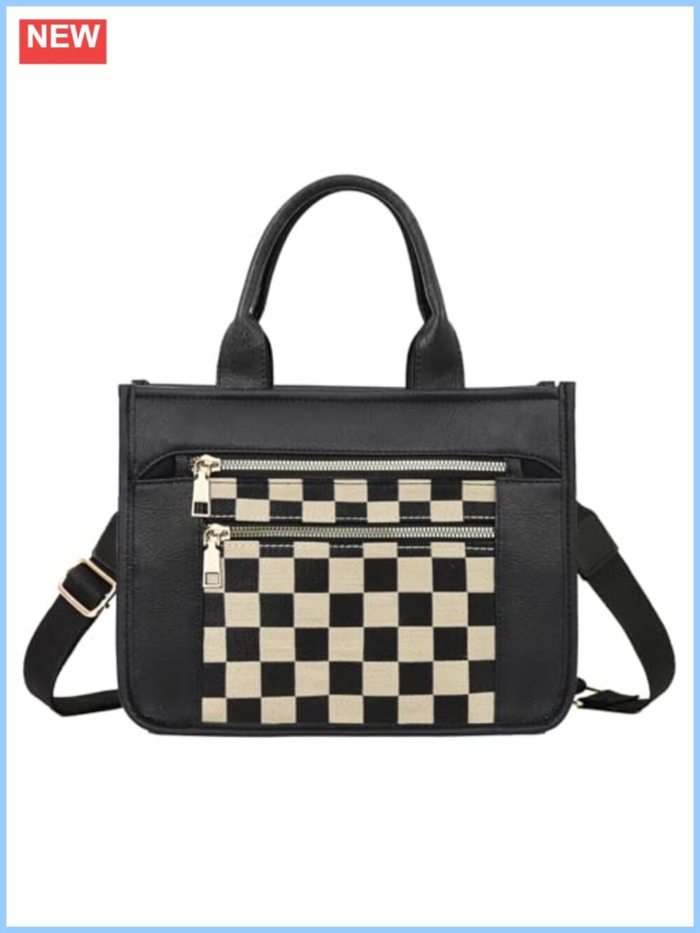 Vegan Leather Checkered Crossbody Bag with Adjustable Strap